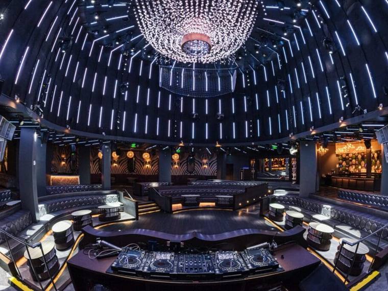 A nightclub interior lit for a show.
